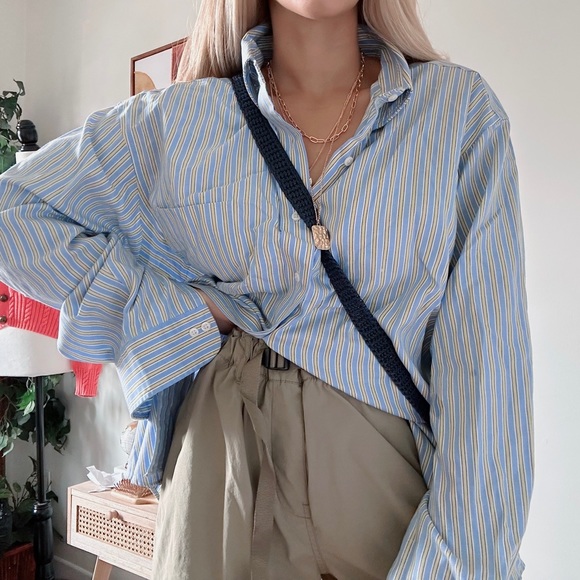 NAutical Coastal clean girl Striped Oversized Button up blouse/dress - Picture 3 of 7